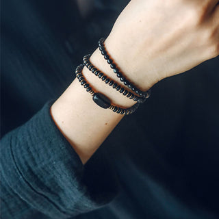 Buddha Gift Rainbow Obsidian Ebony Wood Copper Healing Triple Wrap Bracelet