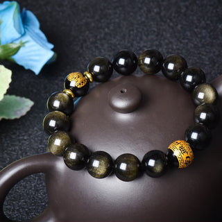 Buddha Gift Chinese Zodiac Natal Buddha Gold Sheen Obsidian Wealth Protection Bracelet