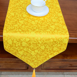 Buddha Gift Prayer Altar Flower Vajra Dragon Pattern Tibetan Auspicious Symbols Tassels Jacquard Table Runner