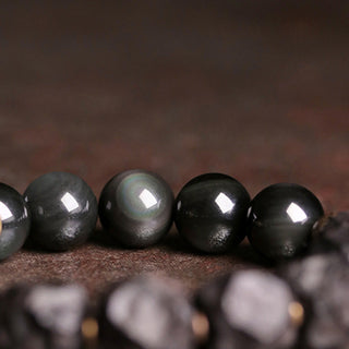 Buddha Gift Black Obsidian Ebony Wood Copper Strength Couple Bracelet