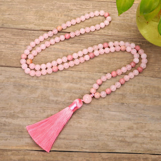 Buddha Gift 108 Mala Beads Pink Crystal Love Tassel Bracelet