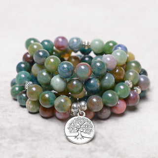 Buddha Gift 108 Mala Beads Indian Agate Lotus OM Buddha Tree of life Positive Calm Bracelet