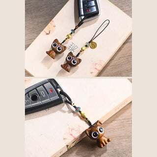 Buddha Gift Green Sandalwood Lucky Cat Koi Fish Cure Key Chain Phone Hanging Decoration