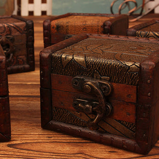 Buddha Gift Retro Small Square Wood Jewelry Box Lotus Grass Flower Grape Copper Coin Daffodil Jewelry Storage Box