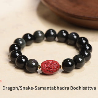 Buddha Gift Chinese Zodiac Natal Buddha Natural Black Obsidian Cinnabar Purification Bracelet