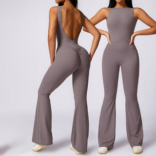 Buddha Gift Women Casual Sleeveless Jumpsuit Flare Pants Sports Fitness Yoga Bodysuit
