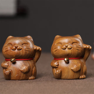 Buddha Gift Green Sandalwood Small Mini Cute Lucky Cat Peace Decorations