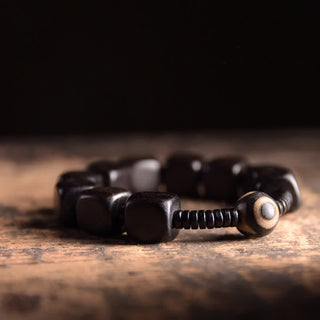 Buddha Gift Tibetan Ebony Wood Dzi Bead Strength Bracelet