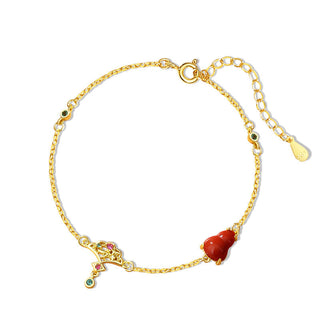 Buddha Gift 925 Sterling Silver Red Agate Gourd Auspicious Clouds Confidence Bracelet Necklace Pendant Earrings Set