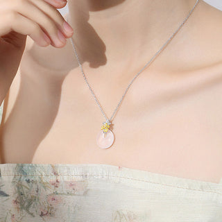 Buddha Gift 925 Sterling Silver Round Chalcedony Twelve Months Flower Harmony Necklace Pendant