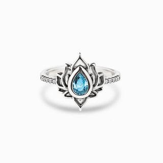 Buddha Gift Sterling Silver Lotus Zircon Blessing Protection Ring