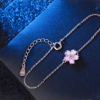 Buddha Gift 925 Sterling Silver Cherry Blossom Blessing Chain Bracelet Rotatable Ring