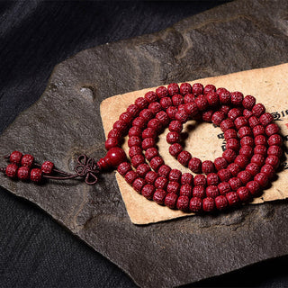 Buddha Gift 108 Mala Beads Cinnabar Om Mani Padme Hum Pattern Engraved Blessing Bracelet