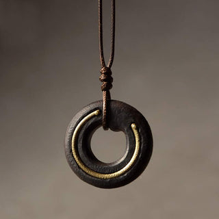 Buddha Gift Zen Circle Ebony Wood Peace Calm Necklace Pendant