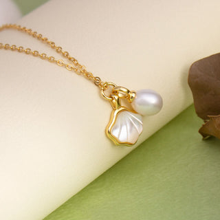 Buddha Gift Ginkgo Tridacna Stone Pearl Bead Copper Blessing Necklace Pendant Ring Earrings Set