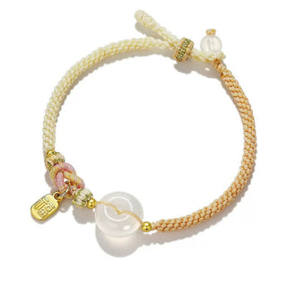 Buddha Gift Handmade White Agate Peace Buckle Luck Happiness Protection Weave String Bracelet