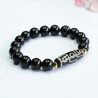 Buddha Gift Tibetan Nine-Eye Dzi Bead Black Onyx Power Bracelet