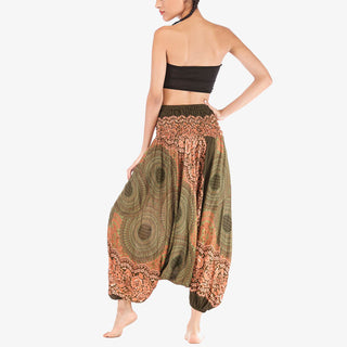 Buddha Gift Two Style Wear Round Geometric Pattern Loose Smocked Harem Trousers Jumpsuit High Waist Women's Yoga Pants