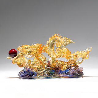 Buddha Gift Handmade Dragon Liuli Crystal Art Piece Protection Strength Home Office Decoration