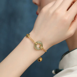 Buddha Gift Round Jade Peace Buckle Gourd Fu Character Auspicious Prosperity Chain Bracelet