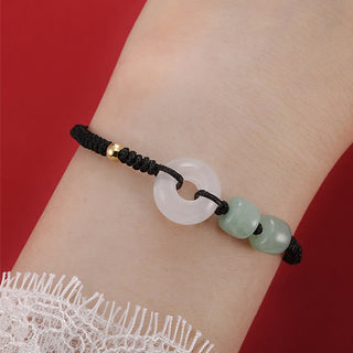 Buddha Gift 2Pcs Green Aventurine White Jade Peace Buckle Luck Braided Couple Bracelet