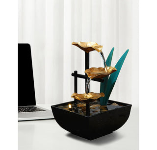Buddha Gift Three Layers Waterfall Fountain Tabletop Lotus Ornaments With River Rocks Desktop Decoration