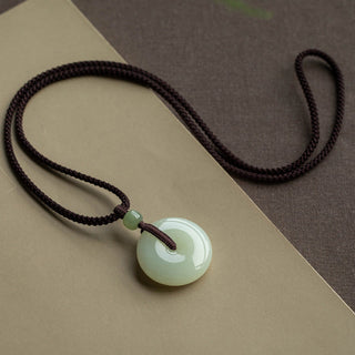 Buddha Gift Natural Round Jade Peace Buckle Luck Prosperity Necklace Pendant