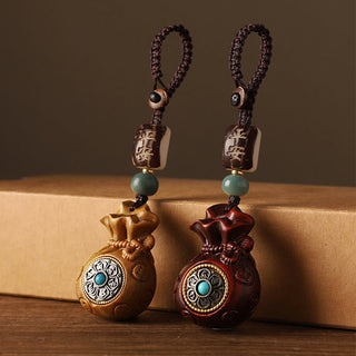 Buddha Gift Small Leaf Red Sandalwood Green Sandalwood Money Bag Om Mani Padme Hum Rotatable Protection Hanging Decoration