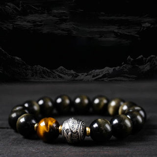 Buddha Gift To Experience a Reversal of Fortune Rainbow Obsidian Gold Sheen Obsidian Protection Bracelet