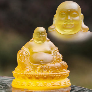 Buddha Gift Handmade Laughing Buddha Figurine Liuli Crystal Art Piece Wealth Statue Home Decoration
