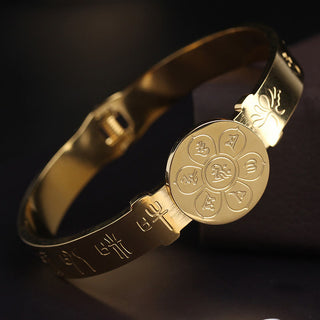 Buddha Gift Yin Yang Lotus Om Mani Padme Hum Mantra Titanium Steel Harmony Bracelet Bangle