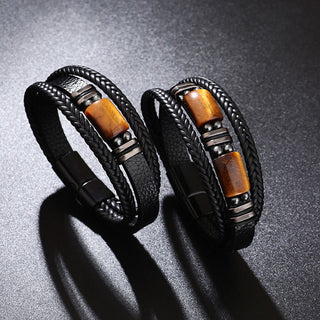 Buddha Gift Tiger Eye Power Magnetic Buckle Multilayered Leather Bracelet