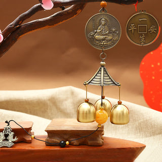 Buddha Gift Feng Shui Copper Coin Koi Fish Bagua Kirin Wind Chime Bell Luck Wall Hanging Decoration