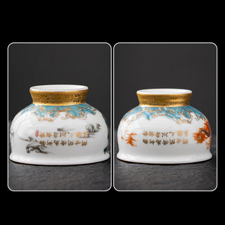 Buddha Gift Golden Eagle Auspicious Dragon Sun Ocean Waves Gilt Ceramic Teacup Kung Fu Tea Cup