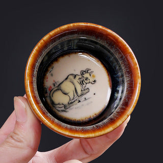 Buddha Gift 12 Chinese Zodiac Pattern Ceramic Teacup Kung Fu Jian Chinese Zhan Tea Cup 73ml