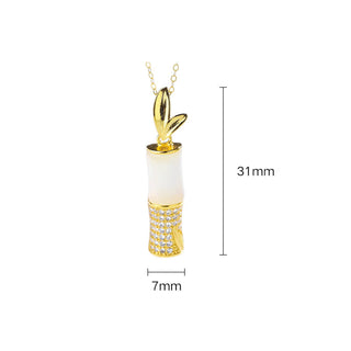 Buddha Gift 925 Sterling Silver Hetian White Jade Bamboo Happiness Necklace Pendant