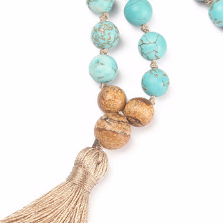 Buddha Gift 108 Mala Beads Turquoise Picture Jasper Wisdom Tassel Bracelet