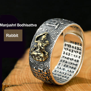 Buddha Gift Chinese Zodiac Natal Buddha Wealth Luck Adjustable Ring