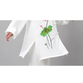 Buddha Gift Lotus Flower Leaf Pattern Tai Chi Meditation Prayer Spiritual Zen Practice Clothing Women's Set