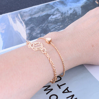 Buddha Gift 2Pcs Lotus Flower Love Heart Enlightenment Bracelet