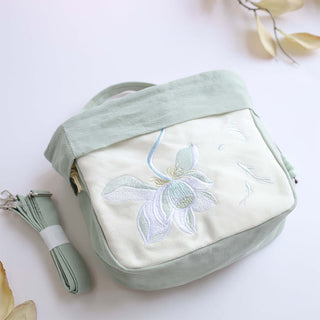 Buddha Gift Suzhou Embroidery Lotus Epiphyllum Magnolia Cotton Linen Tote Crossbody Bag Shoulder Bag Handbag