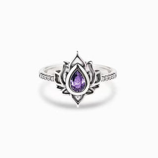 Buddha Gift Sterling Silver Lotus Zircon Blessing Protection Ring