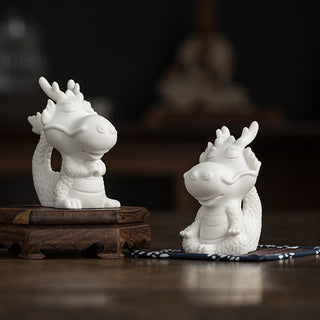 Buddha Gift Year Of The Dragon Luck White Porcelain Ceramic Tea Pet Home Figurine Decoration