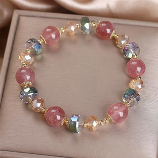 Buddha Gift Natural Strawberry Quartz Colorful Crystal Positive Bracelet