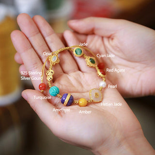 Buddha Gift 925 Sterling Silver Natural Hetian Jade Amber Red Agate Crystals Luck Bracelet