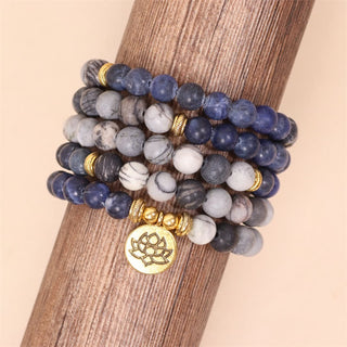 Buddha Gift 108 Mala Beads Sodalite Zebra Jasper Crystal Lotus Strength Bracelet