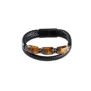 Buddha Gift Natural Tiger Eye Protection Willpower Magnetic Buckle Leather Bracelet
