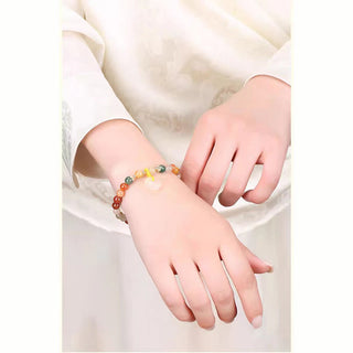 Buddha Gift 14K Gold Plated Colorful Golden Silk Jade Peace Buckle Wealth Bracelet