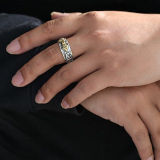 Buddha Gift Tibetan 990 Sterling Silver Om Mani Padme Hum PiXiu Dorje Vajra Heart Sutra Engraved Wealth Ring