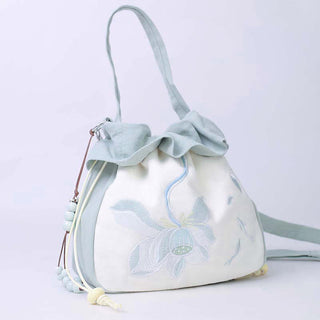 Buddha Gift Suzhou Embroidery Lotus Epiphyllum Magnolia Cotton Linen Tote Crossbody Bag Shoulder Bag Handbag